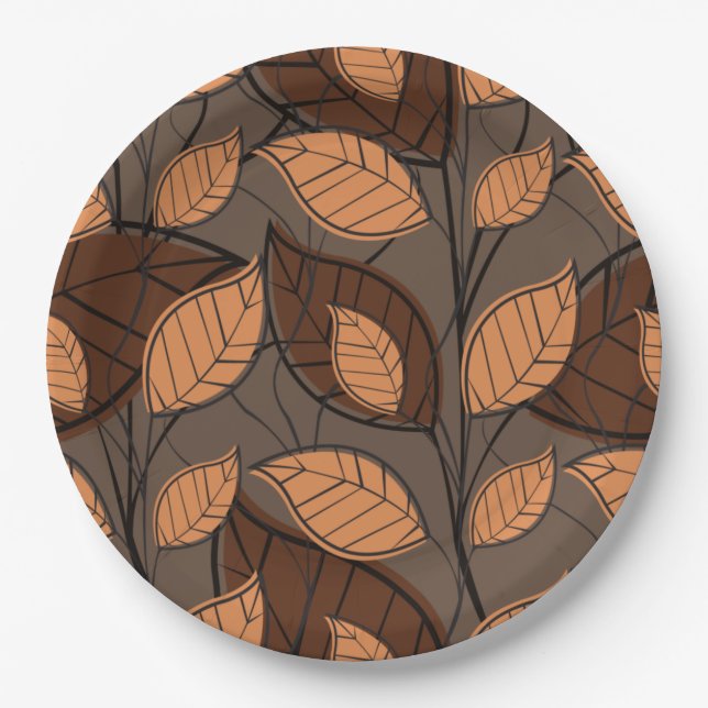 Fall Brown Leaves  Paper Plates (Front)