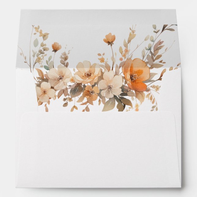 Fall Brown & Orange  Wildflowers Wedding Envelope (Back (Bottom))