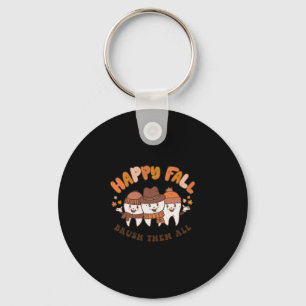 Fall Brush Them All Dentist Teeth Thanksgiving Squ Keychain