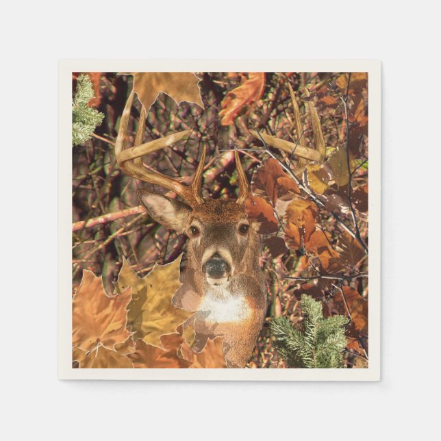 Fall Buck in Camo White Tail Deer Napkins (Front)