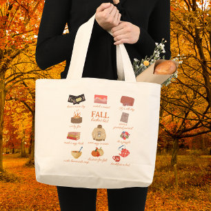 Fall Bucket List Cozy Illustration Large Tote Bag