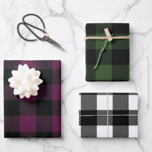 Fall Buffalo Plaid Green, Burgundy, White Shades Wrapping Paper Sheets