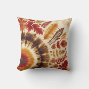 Fall / Bullseye Tie Dye with Leaves Throw Pillow