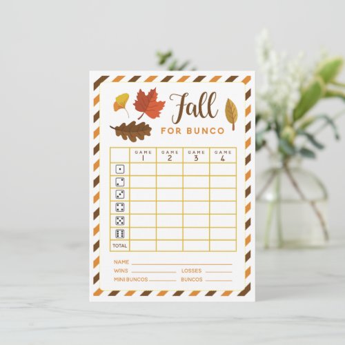 Fall Bunco card August September October Theme