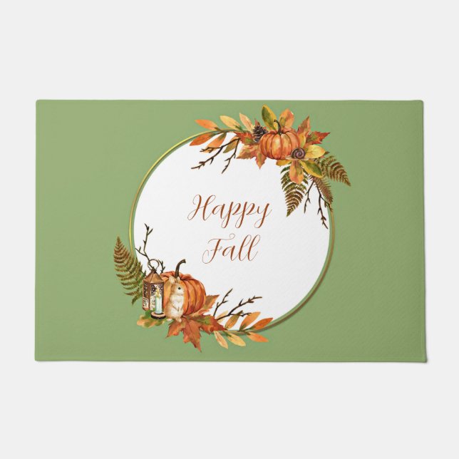 Fall bunny and pumpkins with customizable text  doormat (Front)