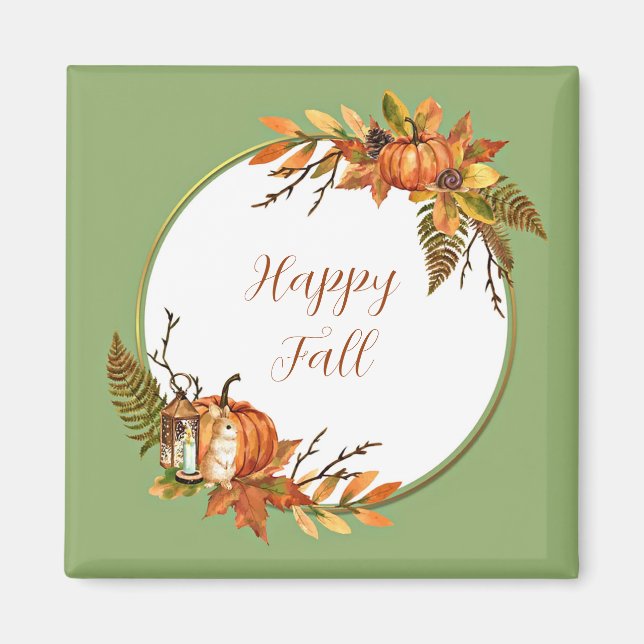 Fall bunny and pumpkins with customizable text  magnet (Front)