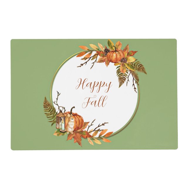 Fall bunny and pumpkins with customizable text  placemat (Front)
