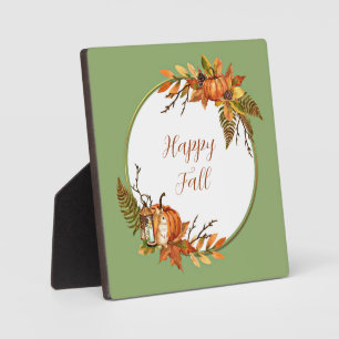 Fall bunny and pumpkins with customizable text plaque