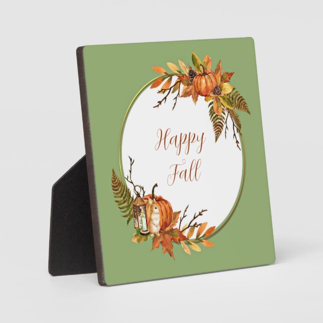 Fall bunny and pumpkins with customizable text  plaque (Front)