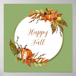 Fall bunny and pumpkins with customizable text poster