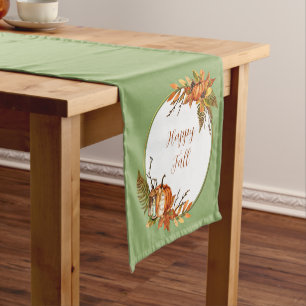 Fall bunny and pumpkins with customizable text short table runner