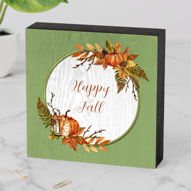 Fall bunny and pumpkins with customizable text  wooden box sign (In Situ Horizontal)