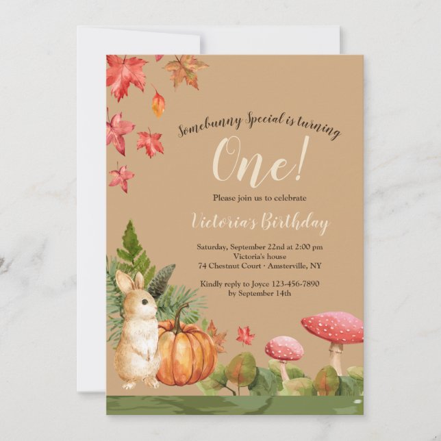 Fall Bunny Birthday Invitations (Front)