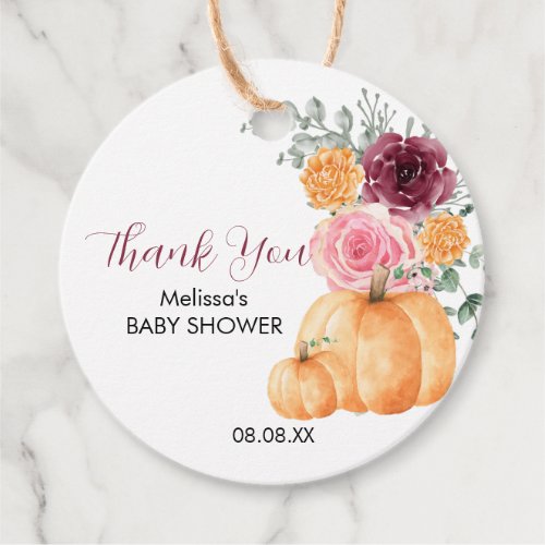 Fall burgundy blush pink floral thank you favor tags
