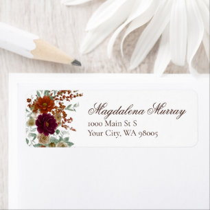 Fall Burgundy & Burnt Orange Rust Florals Wedding Label