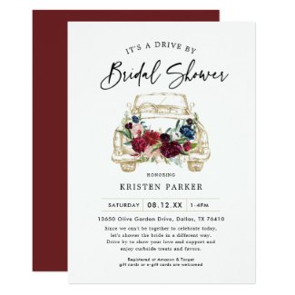 Fall Burgundy Drive By Bridal Shower Invitation