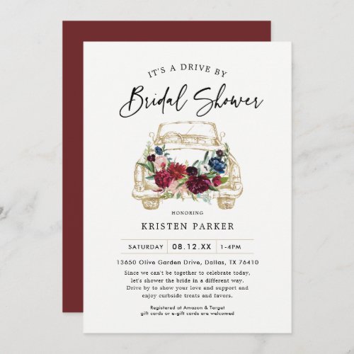 Fall Burgundy Drive By Bridal Shower Invitation