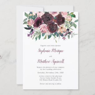 Fall Burgundy Dusty Blush Peach Botanical Wedding Invitation