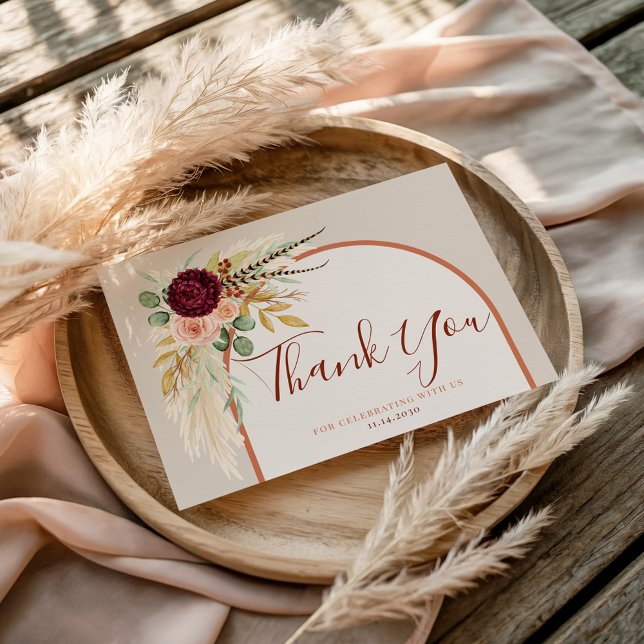 Fall Burgundy Eucalyptus Floral Bridal Shower Thank You Card (Creator Uploaded)