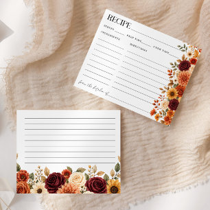 Fall Burgundy Floral Bridal Shower Recipe Card