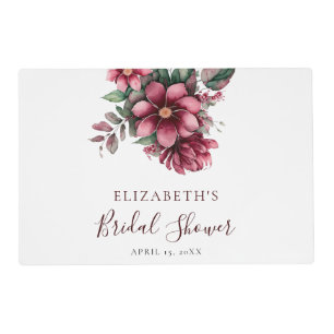 Fall Burgundy Floral Bridal Shower Watercolor  Placemat