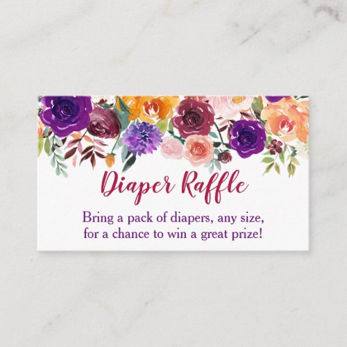 Fall Burgundy Floral Diaper Raffle Tickets Enclosure Card