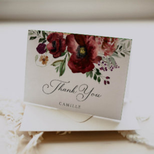 Fall Burgundy Floral Folded Thank You Card