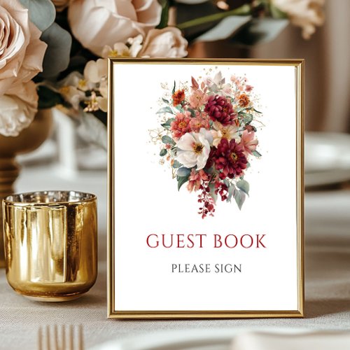 Fall Burgundy Floral Guest Book Wedding Tabletop