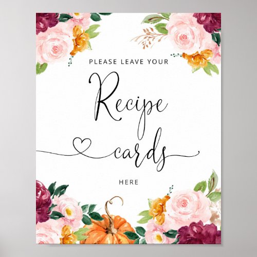 Fall burgundy floral leave your recipe card here poster