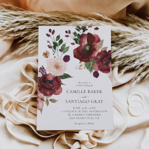 Fall Burgundy Floral Photo Wedding Invitation