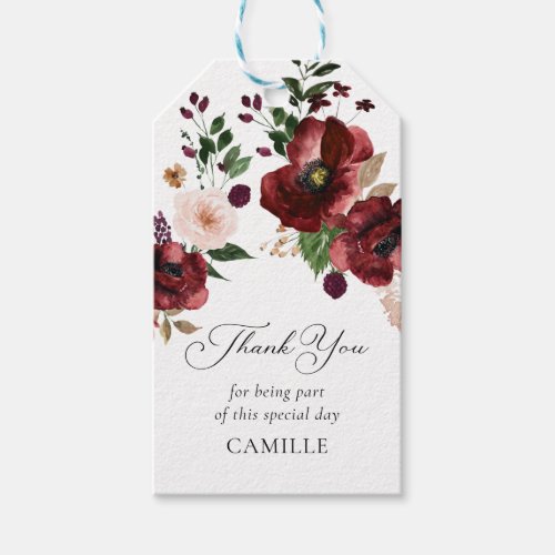 Fall Burgundy Floral Thank you Favor Gift Tags