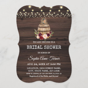 Fall Burgundy Floral Wine Barrel Bridal Shower Invitation
