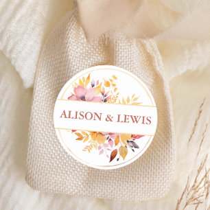 Fall Burgundy Foliage Wedding Classic Round Sticker