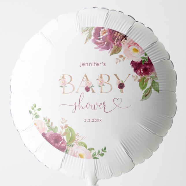 Fall burgundy gold floral baby shower balloon (Front)