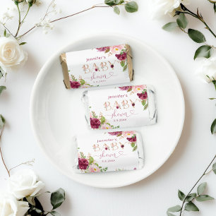 Fall burgundy gold floral baby shower hershey's miniatures