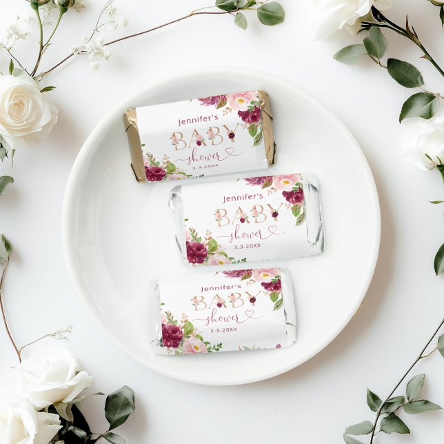 Fall burgundy gold floral baby shower hershey's miniatures (Creator Uploaded)