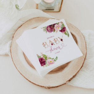 Fall burgundy gold floral baby shower napkins