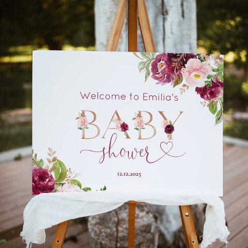 Fall Burgundy gold foil baby shower welcome Foam Board