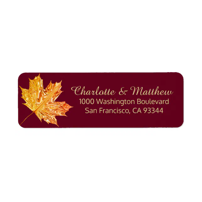 Fall Burgundy Gold Leaves Wedding Return Address Label | Zazzle
