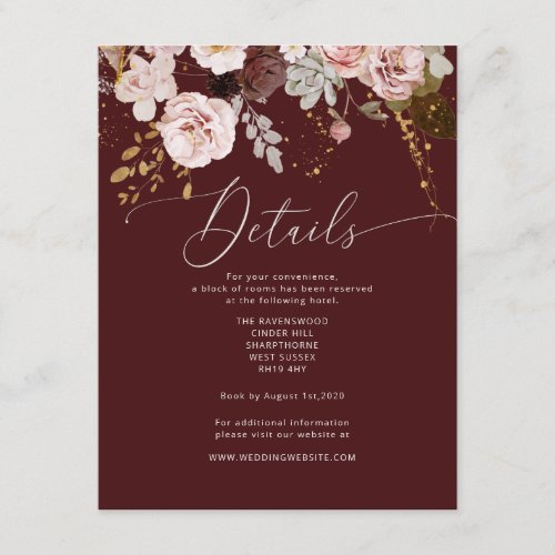 Fall burgundy gold wedding details enclosure card