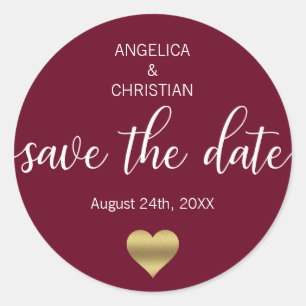 Fall Burgundy Marsala Gold SAVE THE DATE Wedding Classic Round Sticker