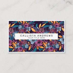Fall Burgundy Navy Mustard Watercolor Flowers Art Business Card