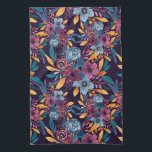 Fall Burgundy Navy Mustard Watercolor Flowers Art Kitchen Towel<br><div class="desc">This elegant and artsy pattern is perfect for the trendy and stylish woman. It features a hand-painted berry burgundy red, navy blue, mustard yellow, emerald green, and classic blue watercolor fall and autumn, flowers and leaves bouquet pattern on top of a simple purple burgundy background. It's an artistic, modern, country,...</div>