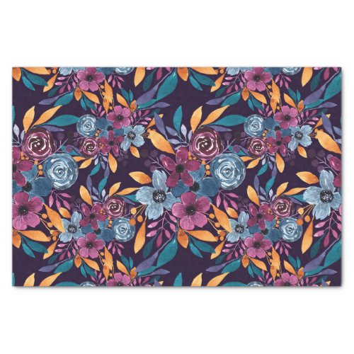 Fall Burgundy Navy Mustard Watercolor Flowers Art Tissue Paper