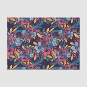 Fall Burgundy Navy Mustard Watercolor Flowers Art Tissue Paper