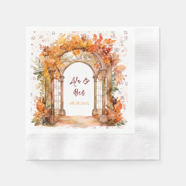 Fall Burgundy Orange Alcohol Ink Floral Wedding  Napkins (Front)