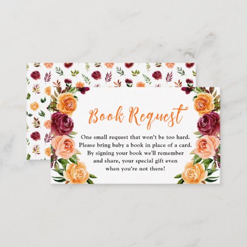 Fall Burgundy Orange Floral Baby Book Request Enclosure Card