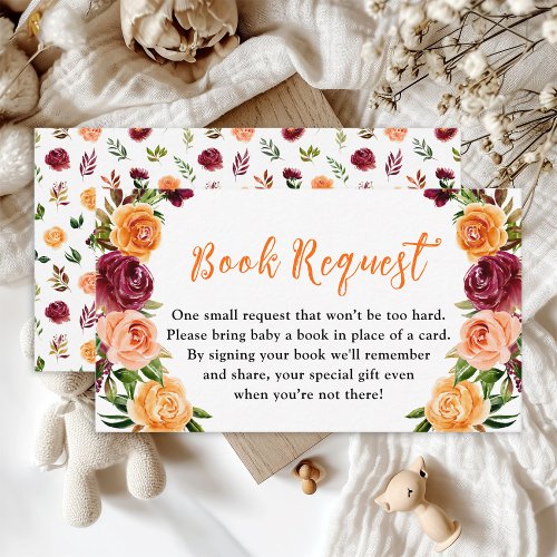 Fall Burgundy Orange Floral Baby Book Request Enclosure Card