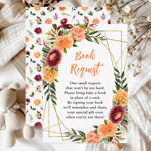 Fall Burgundy Orange Floral Baby Book Request Enclosure Card