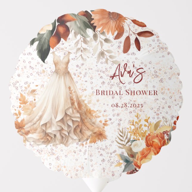 Fall Burgundy Orange Floral Bridal Shower Balloon (Front)